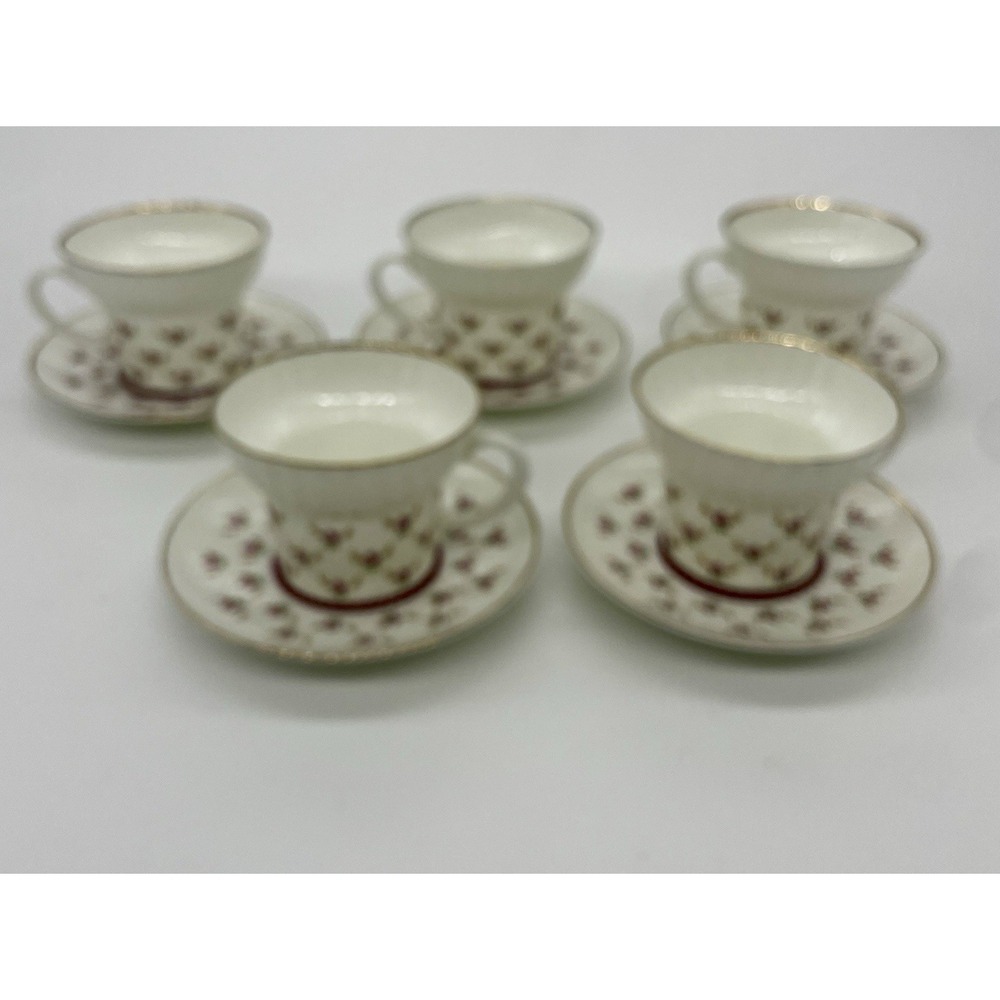 Lomonosov Teacup Saucer Set Of 5 Russia Pink Flowers Imperial USSR Bone China